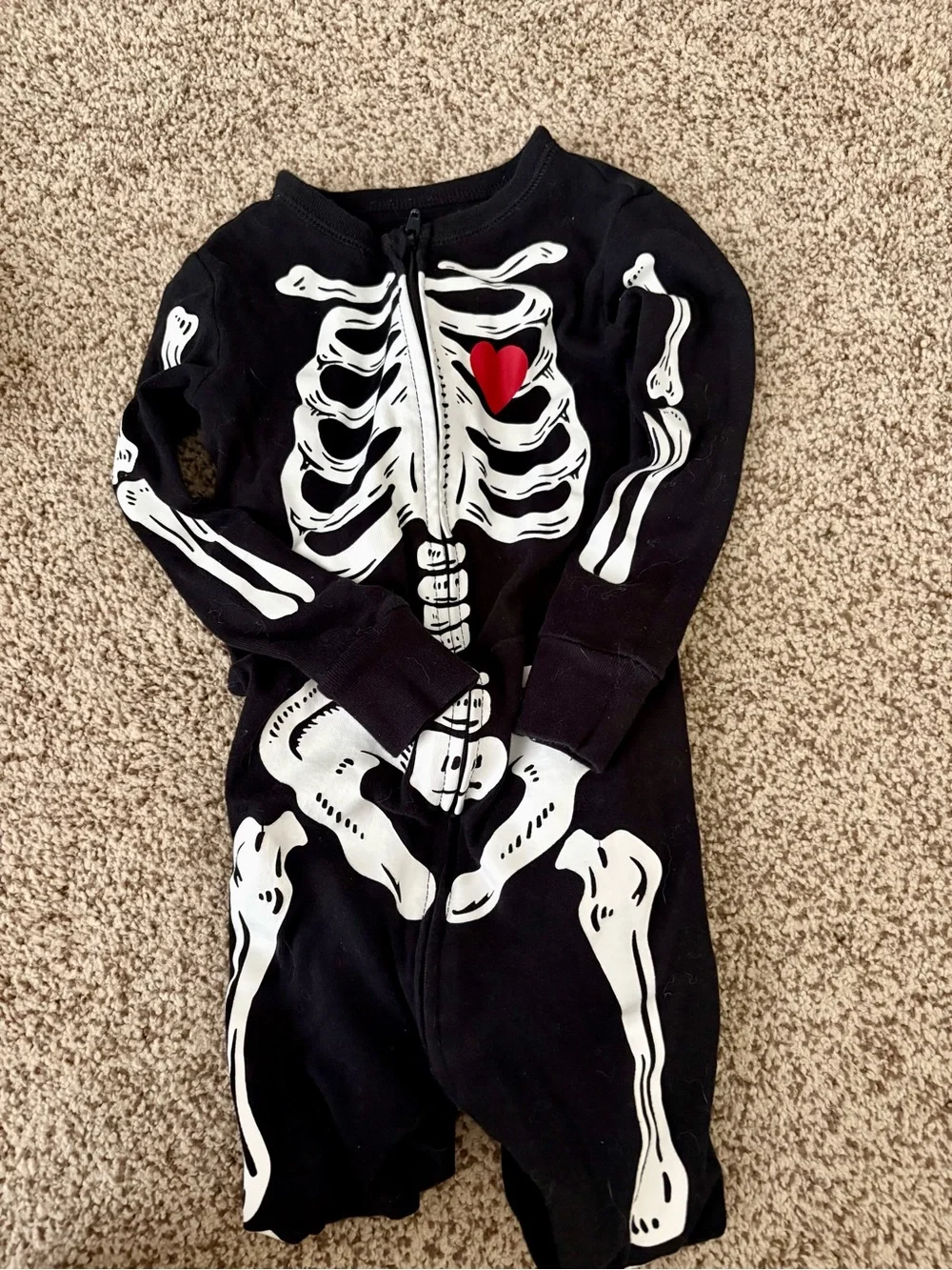 Old Navy Black and White Skeleton Pajamas with Red Heart